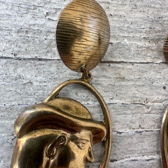 Vintage Art Nouveau Looking Girl Face Earrings - Picture 5 of 7